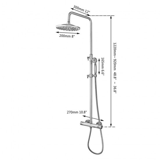 Afmeting thermostatische goudkleurige opbouw doucheset