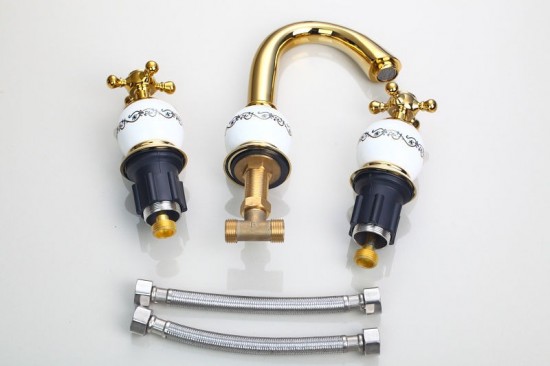 set gouden opbouw wastafelkraan