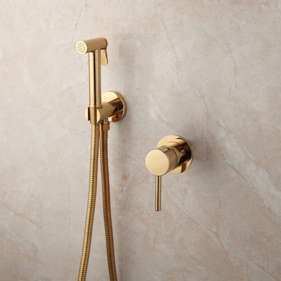 Mooie goudkleurige bidet sproeier kraan badkamer toilet