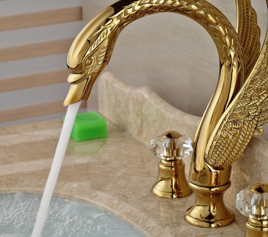 3 gats wastafelkraan goud gepolijst