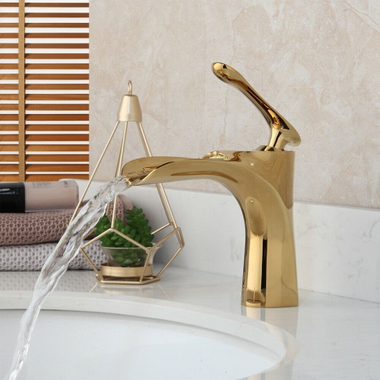 Wastafelkraan goud met open mond